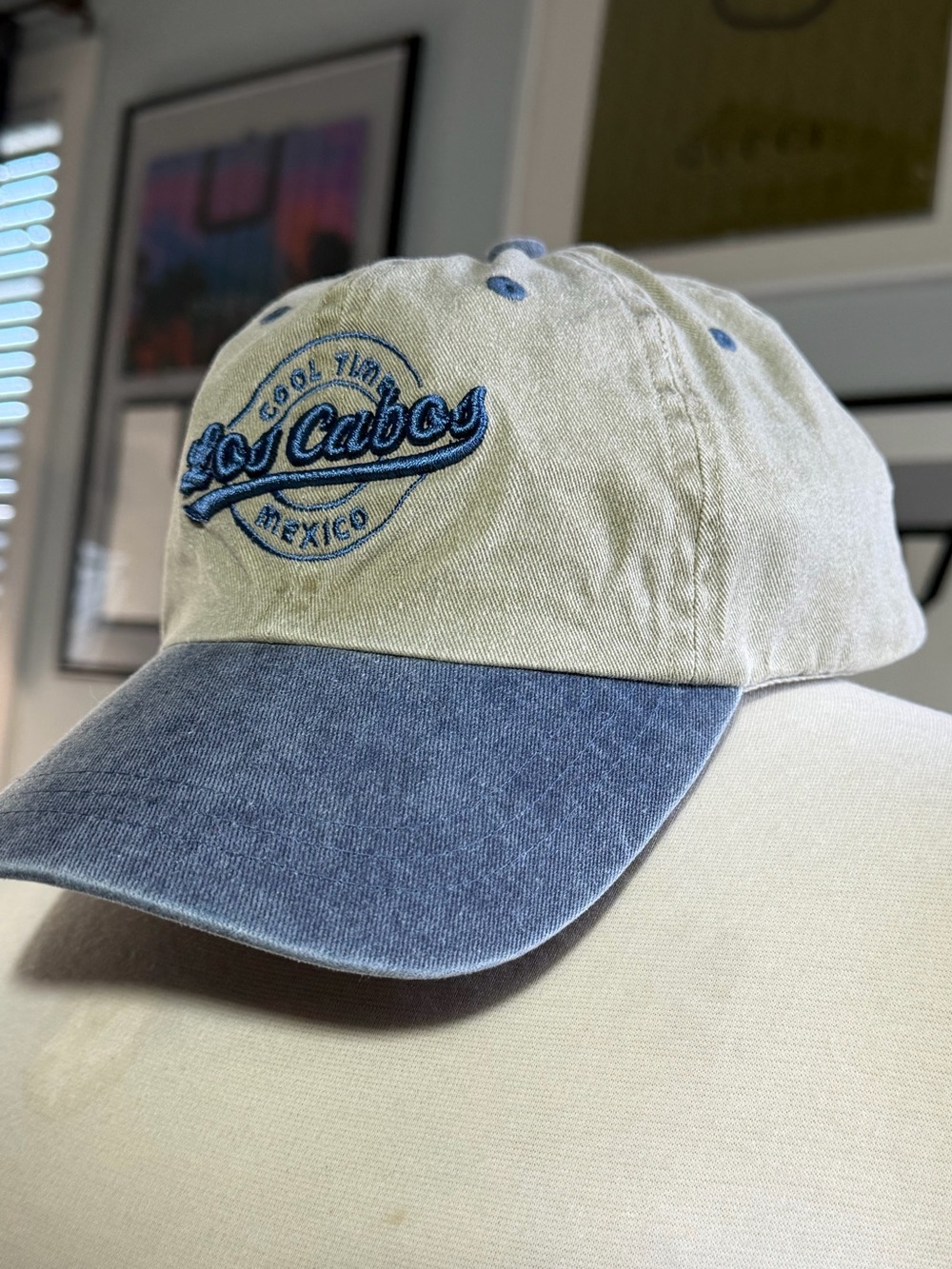 Los Cabos Embroidered Two-Tone Baseball Cap - Blue & Khaki